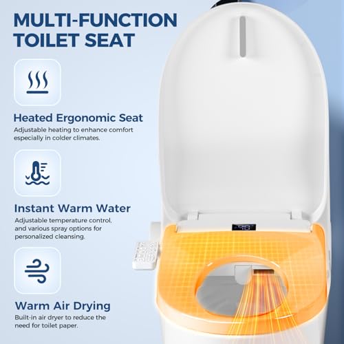 Image of Electric Bidet Toilet Seat Elongated, Heated Smart Toilet Seat Side Control