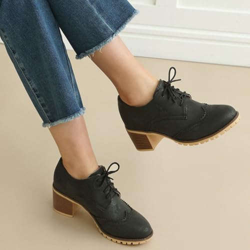 Damskie buty na platformie Oxford masywny wysoki obcas zapięcie na klamrę buty do szkoły i codziennych dojazdów do pracy antypoślizgowa podeszwa, Czarny, 40 EU