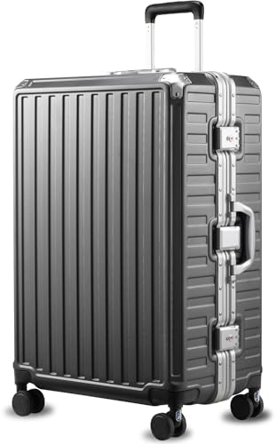 LUGGEX Checked Suitcase with Spinner Wheels, 8010S Aluminum Frame...