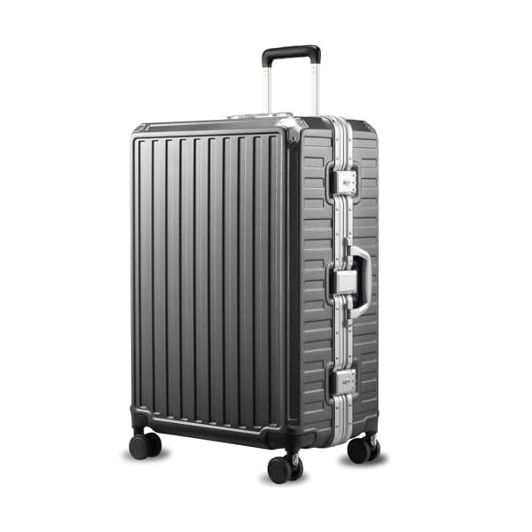 LUGGEX Checked Suitcase with Spinner Wheels, 8010S Aluminum Frame Zipperless Polycarbonate Hard Shell Suitcase (ZX-Core, Charcoal Metallic, 28 Inch)