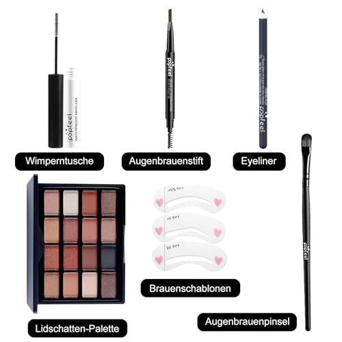 Make Up Set, Muss Man Haben All-In-One Auge Makeup Set Für Frauen Mädchen, Schminkset Inklusive Lidschattenpalette, Eyeliner, Augenbrauenstift, Wimperntusche, Augenbrauenschablone & Lidschattenpinsel – Bild 3