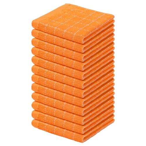 Homaxy 100% Cotton Terry Kitchen Dish Cloths, Ultra Soft and Absorbent Dish Towels for Kitchen, Perfect for Drying and Washing Dishes, 12 Pack, 12 x 12 Inches, Orange