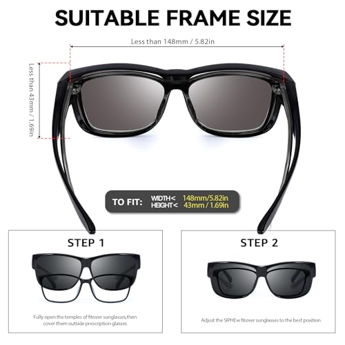 Image of SIPHEW Polarized Fit Over Sunglasses for Men, Lightweight Sun Glasses Wear Over Glasses with UV400 Protection, Large, A1 Black Frame, Grey Lens