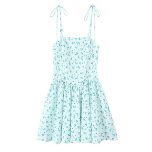 Women Summer Countryside Style Flower Printed Bow Decoration Midi Dress