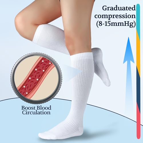 LIN PERFORMANCE Compression Socks for Women and Men 3 Pairs 8-15 mmHg Cotton Knee High Support Socks for Travel Sport3