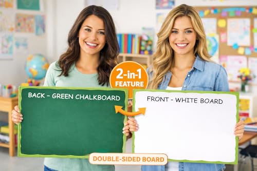 Image of YAJNAS Slate Double Sided Whiteboard and Green Chalkboard for Kids, Non-Toxic Learning Board, 16x12 Inches (40.5x30 cm), Assorted Frame Colors