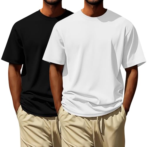 Lot de 2 t-shirts col rond homme en coton uni pour l'été 2026