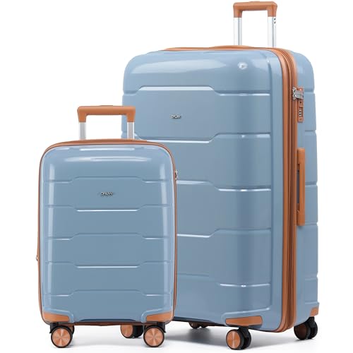 CRUW 2-Piece Luggage Set Expandable Polypropylene Suitcase Set TSA Locks 8 Silent Spinner Wheels Lightweight Nested Suitcases Travel Set easyJet BA Jet2 Airline-Approved Carry-On & XL Check in