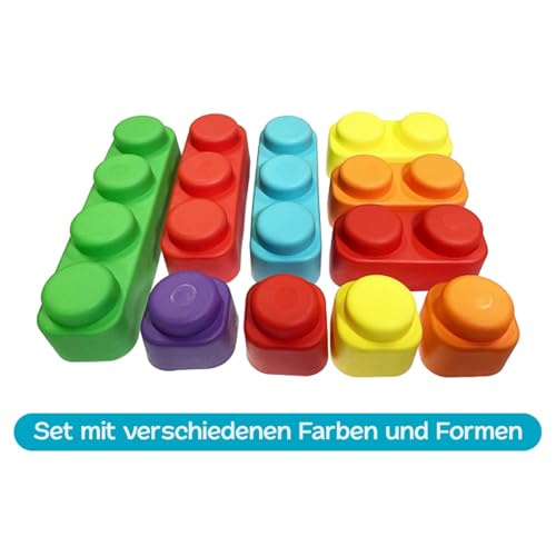GERARDO'S Motorikspielzeug Bunte Weiche Bausteine zum Stapeln und Türme Bauen - Bauklötze für 6 Monate Oder Mehr, für Kreativität und Spielerisches Lernen, BPA-FREI (Blocks, 10, Stück)