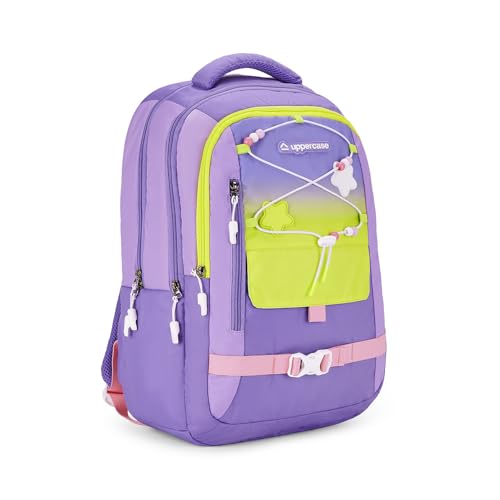 Image of uppercase Luna School Bag for Kids | Purple backpack with Well padded Shoulder Strap and Back | 500 Days Warranty