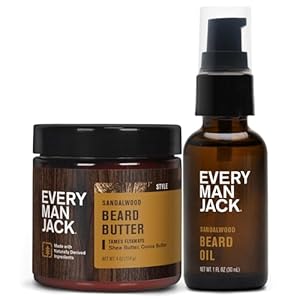 Every Man Jack Beard Oil & Beard Butter Bundle – Sandalwood Fragrance – Rejuvenates, Hydrates & Styles Dry Beards – Naturally Derived with Cocoa Butter and Shea Butter