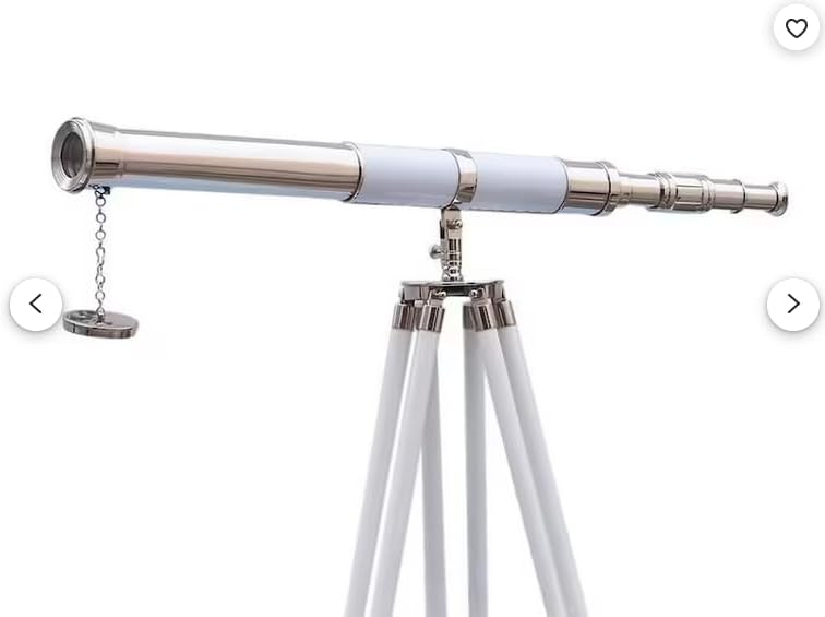 Nautical Floor Standing Chrome Telescope with White Leather Telescope Wooden Tripod Stand