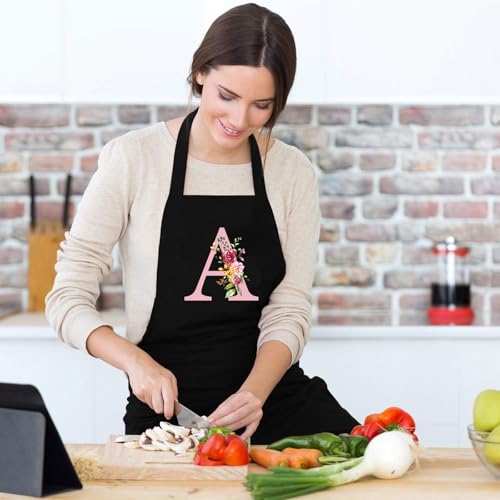 Personalisierte Initialen Schürzen Damen, Kochschürze Baumwolle Verstellbare Küchenschürze mit Taschen zum Kochen, Backen… – Ansicht 3