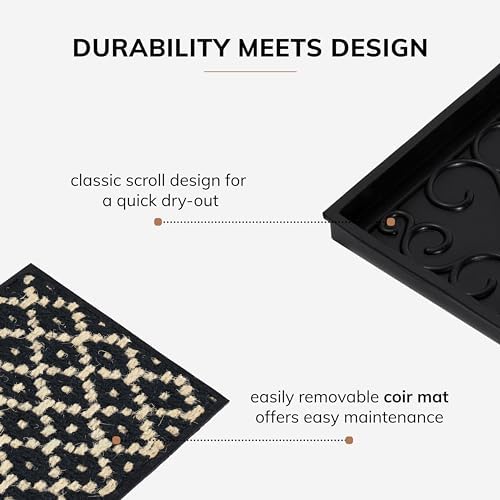 Anji Mountain Heavy Duty Waterproof Rubber Shoe Storage Mat Organizer/Boot Storage Tray Multi Use for Entryway with Coir, Black and Ivory Insert, Fits 3 Pair (34.5" Wide)