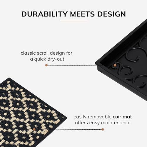 Anji Mountain Heavy Duty Waterproof Rubber Shoe Storage Mat Organizer/Boot Storage Tray Multi Use for Entryway with Coir, Black and Ivory Insert, Fits 3 Pair (34.5" Wide)