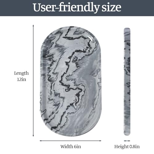 Image of Koville Natural Marble Tray, 12 inchx6 inch Decorative Tray for Countertop, Catchall for Perfume, Candles, Jewelry Dish Elephant Grey