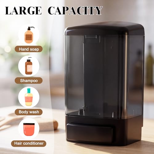Image of Hushee 8 Pcs Plastic Wall Mounted Soap Dispenser Commercial Manual Soap Containers Wall Dispenser for Kitchen Shower Hotel Liquid Shampoo Gel Chamber (33.8 oz 1000 ml,All Black)