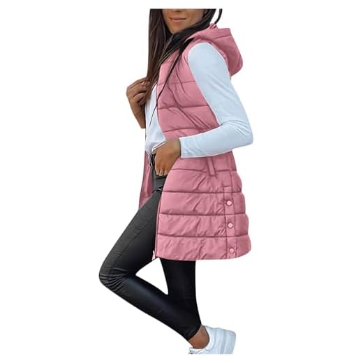 GOHRSHA Quilted Jackets for Women Long Winter Vests Outerwear Quilted Puffer Jackets with Hood Stand Collar Cold Weather Coats Travel Outfits