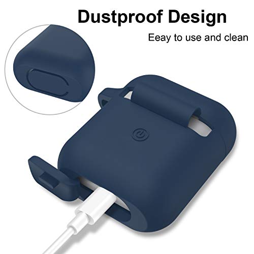 Satlitog Airpods Case Cover With Secure Lock Keychain, Protective Silicone Cover Compatible With Apple Airpods 2Nd & 1St Charging Case - Dark Blue #TOP1