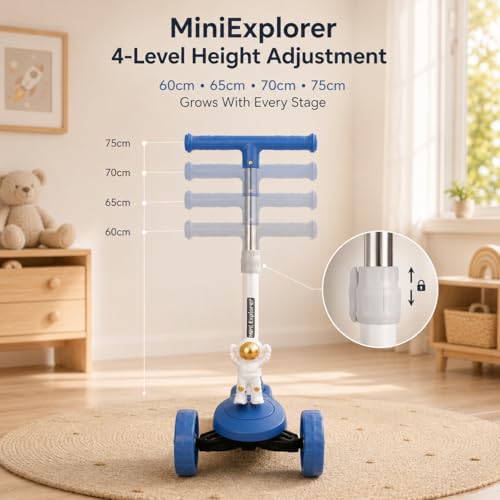 Image of MiniExplorer Zoomie Kids Kick Scooter with LED Wheels, 3 Wheel Scooter for Boys & Girls, Adjustable Height Handle, Foldable Lightweight Scooter for Kids Age 3+ Years - Astro
