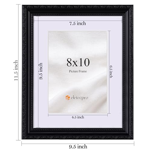 Image of eletecpro 8x10 Vintage Picture Frame, Glass Cover, Black, 2-Pack | Display Photo 5x7 with Mat or 8x10 without, Horizontal or Vertical, Tabletop or Wall Decor