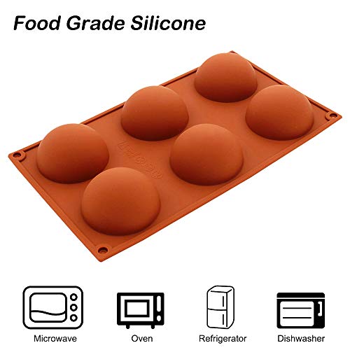 3 Pack 6 Holes Large Hemisphere Dome Silicone Mold, DaKuan 6 Cavities,Half Sphere Silicone Tray (Orange) for Chocolate, Cake, Jelly, Pudding, Handmade Soap