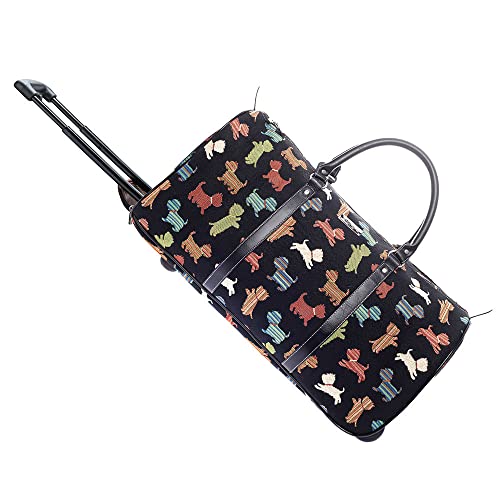 Signare Gobelin-Reisetasche Übernachtungstaschen Wochenendtasche mit Rad für Frauen mit Gartenblume und Kreaturen (verspielter Welpe)