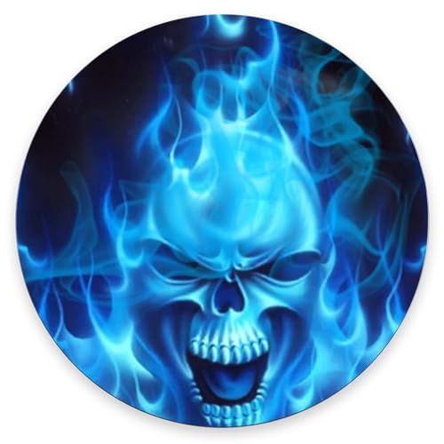 Mouse Pad, Blue Flaming Skull Mouse Pad, Mouse Mat Round