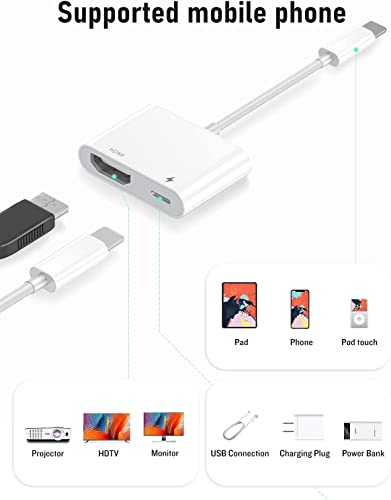 [Apple Mfi Certified] Lightning To Hdmi Adapter For Iphone Ipad Ipod, Digital Av Adapter 1080P Video & Audio Sync Screen Converter With Lightning Charging Port, Perfect For Hdtv, Monitor, Projector #TOP2