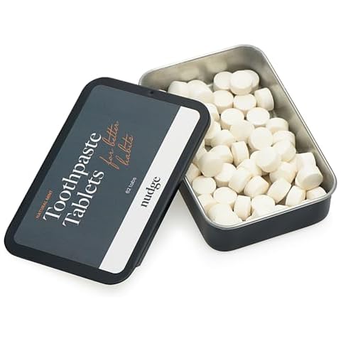 Nudge Toothpaste Tablets Made with 10% Nano Hydroxyapatite, Fluoride-Free, SLS Free, All Natural Ingredients, Natural Whitening and Remineralizing, TSA-Approved, Mild Mint, 62 Tabs Cover