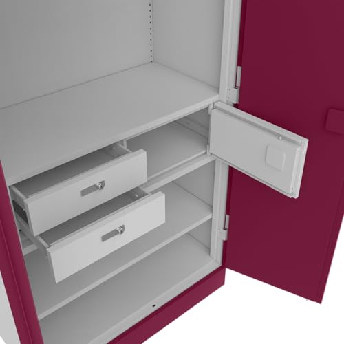 Image of Interio by Godrej Almirah Auraline Men Premium 2-Door Steel Almirah, Cupboard for Clothes (Textured Berry), 1-Year Warranty, 2 Shelves, 1 Locker, 2 Drawers