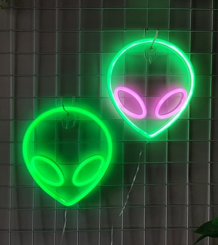 Image of JYWJ Alien LED Neon Signs Desktop Wall Decoration Light(Green+Pink)