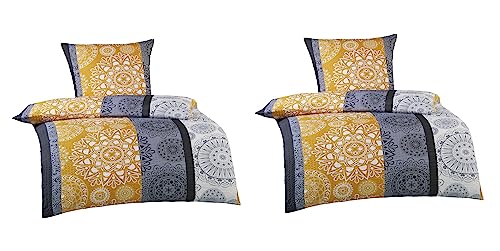 MB Warenhandel24 Bettwäsche Seersucker Microfaser 4 teilig Doppelpack Spar Set mit Reißverschluss 2X 135x200 cm + 2X 80x80 cm (Viana)