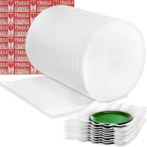 Parts3A Moving Supplies, Foam Wrap Roll 16" Wide x 160' Length, For Protecting Fragile Articles,Furniture,Transportation Packing,Stuffing of Carton,with 60 Fragile Stickers (16"160') by Parts3A - Used condition - US$23.79