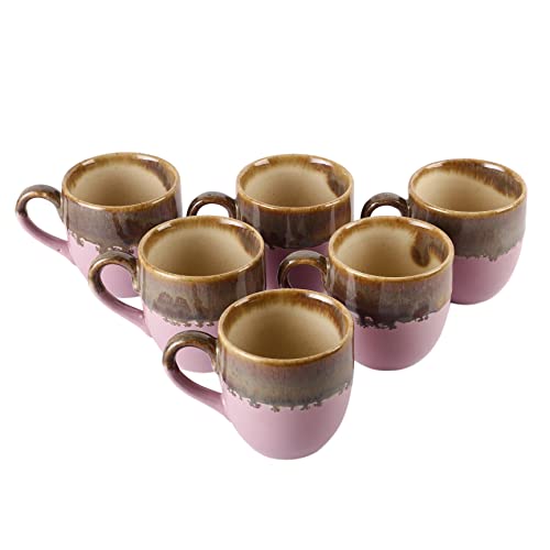 Image of Miah Decor Studio Pottery Ceramics Glazed Coffee Mugs Cum Serving Tea Cups Set, 200ml, Set of 6(Red)-Microwave & Dishwasher Safe