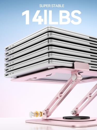 Image of tounee Laptop Stand for Desk, Adjustable Computer Stand Holder with 360 Rotating Base, Ergonomic Laptop Riser Compatible with MacBook Pro Air, All Laptops 10-15.6 inch-Pink