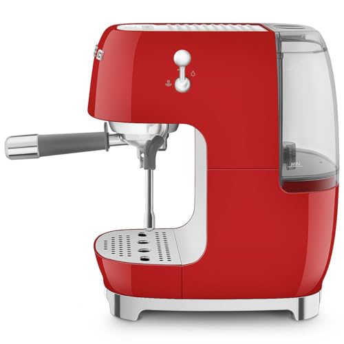 Image of Smeg Cold Brew Coffee Machine, Original Italian Brand, Patented Smeg Red Color, Live the Barista Exeprience, Professional Steam Wand for Creamy Milk Drink, Pressure Monitor, ECF03RDEU
