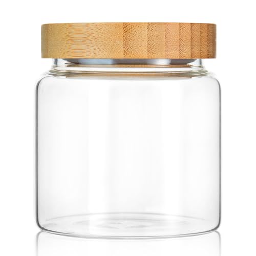 INCETUE 480ML/16Oz Clear Glass Storage Canister with Airtight Bamboo Lid, Cute Decorative Food Container Jar for Coffee, Spice, Sugar, Salad, Flour, Pepper, Candy, Cookie, Overnight Oats - Small - Cosy Home Interiors INCETUE 480ML/16Oz Clear Glass Storage Canister with Airtight Bamboo Lid, Cute Decorative Food Container Jar for Coffee, Spice, Sugar, Salad, Flour, Pepper, Candy, Cookie, Overnight Oats - Small