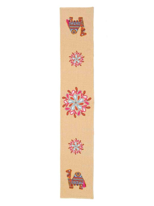 Image of Blanc 9 Vivid Home & Kitchen Pure Cotton Printed 4 /6 Seater Table Runner| (33X182) Cm, Beige, Rectangular)