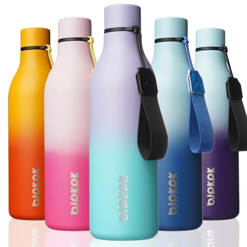 Image of BJPKPK Insulated Water Bottles, 25 oz Stainless Steel Metal Water Bottle with Strap, BPA Free Leak Proof Jugs, Mugs, Flasks, Reusable Thermal Flasks for Sports & Travel, Lavender Mint