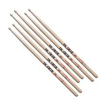 Vic Firth American Jazz 5 Drumsticks Thin sticks at 0.49" diameter, 16" in length Made of hickory wood with a wood tip Package of 3 pairs (6 total sticks)