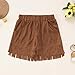 Kids Faux Suede Fringe Shorts Tassel Trim Cowgirl Outfits with Pockets Vintage Fashion Y2K Elastic Waist Shorts 5-14Y A01-Brown 9-10Y