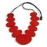Avalaya Red Eco-Friendly Geometric Handmade Wooden Necklace with Black Adjustable Cotton Cord – V Shape, 80cm Max Length - Image 1