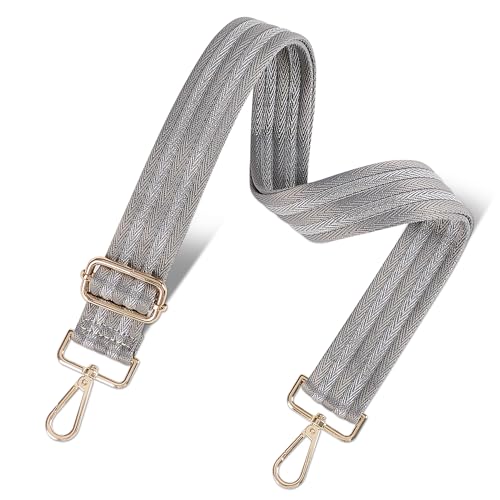 Image of chushui Herringbone Purse Strap Replacement Wide Adjustable Crossbody Strap with Metallic Thread,Woven Fashion Shoulder Bag Strap for Tote Handbag, Gold Silver Shimmer