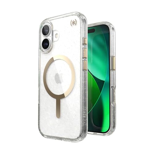 Image of Speck Presidio LUX for iPhone 17 Case, MagSafe-Compatible, Slim Protective Case, Glitter /Gold Metallic