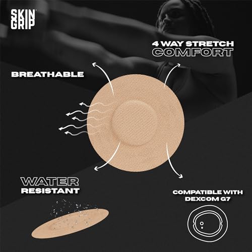Skin Grip Adhesive Patches Compatible with Dexcom G7 & Stelo CGM – Waterproof & Sweatproof Cover for Continuous Glucose Monitor Sensor, Stays Secure for 10-15 Days – 20 Pack, Tan