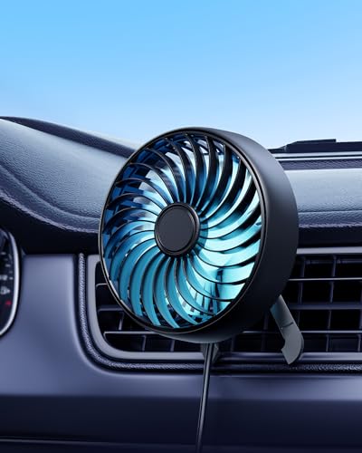 DICMKY Usb Car Ven Fan with Ambient Light 360Rotatable Mini Clip on Fans That Blow Cold Air Car Ac Air Vent Booster Fan Small Portable Cooler Cooling Fan for Vehicle Van Truck Suv Rv Utv Cab