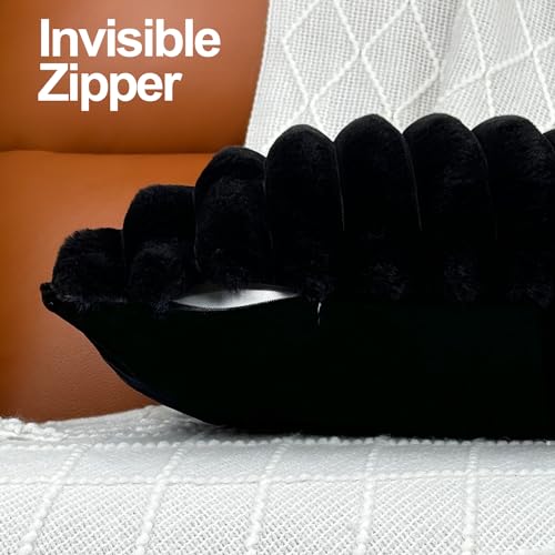 20" x 12" Black Throw Pillow Covers Pack of 2, Soft Fluffy Faux Fur Decorative Pillows for Couch, Bed Cover with Velvet Back for Living Room, Home Décor for Sofa (50cm x 30cm, No Inserts Included)