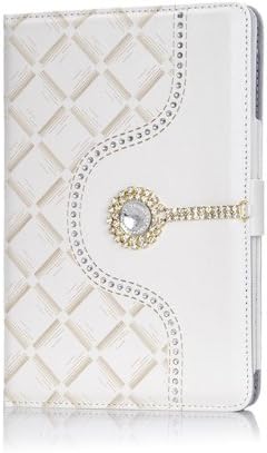 for ipad Mini case PU+Luxury Handmade Bling Crystal Hard Silicon Leather Case cover with stand -White