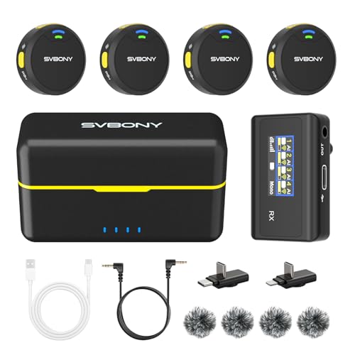 Image of SVMic 5 4-Person Wireless Lavalier Microphones Systems with Charging Case | for Group Videos, 48kHz /24bit AI Noise Reduction, Safe Track Dual Recording, Smart Display,48H Battery